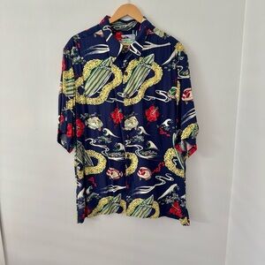 Reyn Spooner Navy, red and yellow shirt
